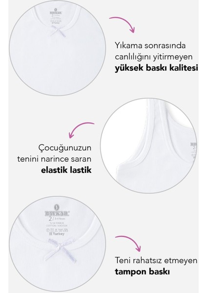 Kız Çocuk Pamuklu Kalın Askılı Düz Basic Ribana Atlet 3'lü Paket 4203-3 Beyaz