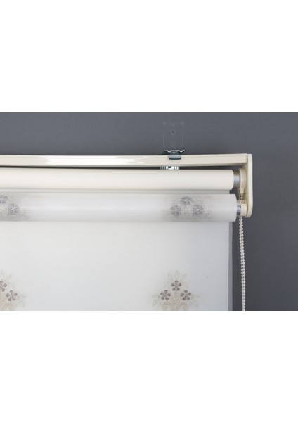 Gri Çift Mekanizmalı Kadife Yasemin Nakışlı Tül Stor Perde (Dayanıklı Alüminyum Kasa) modelleri