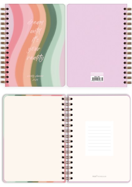 Matt Notebook 2025 Yılı A5 Haftalık Ajanda Spiralli 15X21 cm - 12 Aylık - Motivasyon Sayfalı Pembe Fiyonk