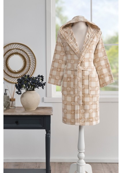 Shell Plaid Kadife Şal Yaka Bornoz