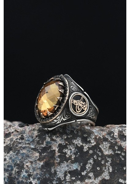 Gümüş Kefâ Bil-Mevt Vaizan Yazlı ve Osmanlı Tuğralı Zultanit Taşlı 925 Ayar Gümüş Erkek Yüzüğü 901260 fırsatları