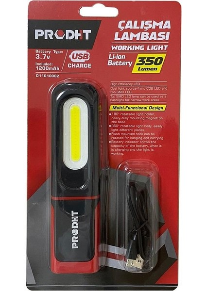 3.7V EL FENERİ ÇALIŞMA LAMBASI LEDLİ MIKNATISLI ASKILI ŞARJLI (FONKSİYONLU 350 LÜMEN)