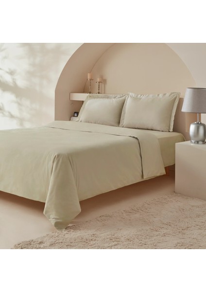White Collection 120 Tel %100 Pamuk Percale Çift Kişilik Nevresim Takımı Bej