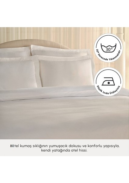 White Collection 80 Tel %100 Pamuk Percale Battal Boy Nevresim Takımı Beyaz