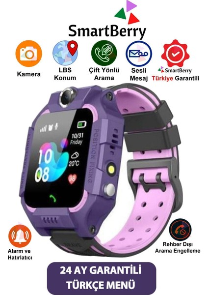 Z2 Lbs Konumlu Akıllı Çocuk Takip Saatilı Arama, Kameralı, Gizli Dinleme Özellikli- Mor fiyatları