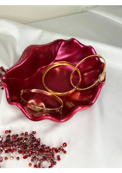 Parlak Bordo Istiridye Takı Tabağı, Deniz Kabuğu Sunumluk, Istiridye Dekoratif Obje, Bordo Istiridye