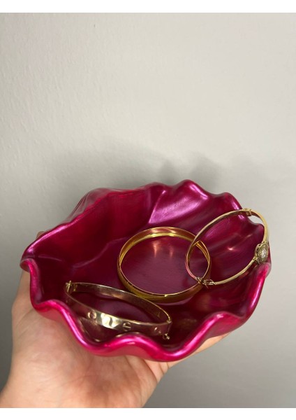 Parlak Bordo Istiridye Takı Tabağı, Deniz Kabuğu Sunumluk, Istiridye Dekoratif Obje, Bordo Istiridye fiyatları