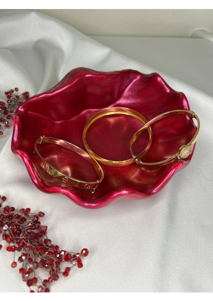 Parlak Bordo Istiridye Takı Tabağı, Deniz Kabuğu Sunumluk, Istiridye Dekoratif Obje, Bordo Istiridye modelleri