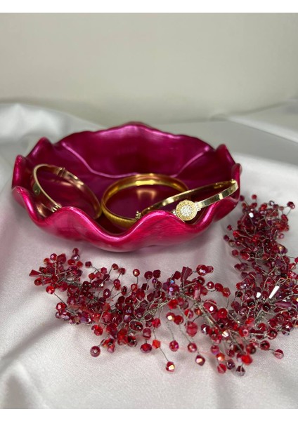 Parlak Bordo Istiridye Takı Tabağı, Deniz Kabuğu Sunumluk, Istiridye Dekoratif Obje, Bordo Istiridye indirimleri