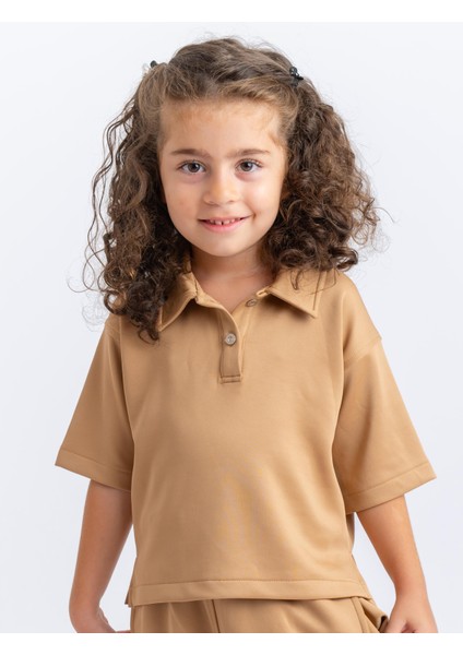 Polo Yaka Bol Paçalı Takım 2-7 Yaş Taba modelleri