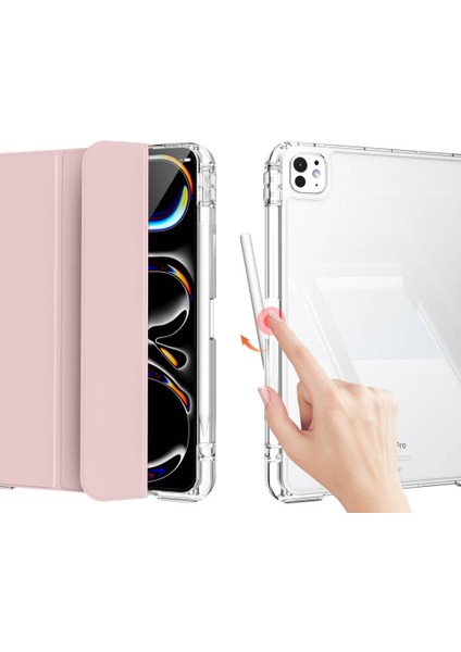 Apple iPad Pro 13 2024 Manyetik Standlı Darbeye Dayanıklı Shockproof Kalemlikli Kızaklı Hybrid Kılıf A2925 A2926 modelleri