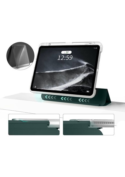 Apple iPad Air 11 Inc 2024 Manyetik Standlı Darbeye Dayanıklı Shockproof Kalemlikli Kızaklı Hybrid Kılıf A2902 A2903 modelleri