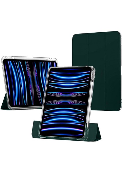 Apple iPad Pro 11 2024 Manyetik Standlı Darbeye Dayanıklı Shockproof Kalemlikli Kızaklı Hybrid Kılıf A2836 A2837