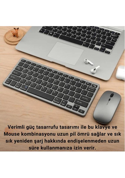 Premium 2.4g Kablosuz Bluetooth Klavye Mouse Seti Şarj Edilebilir Telefon Tablet Laptop Klavye Seti