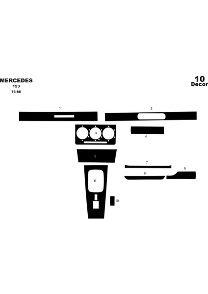 Marscockpitdesign Mercedes 123 Konsol-Maun Kaplama 1976-1986 10 Parça