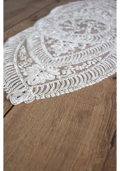 Simli Dantel Kordon Örme Detay Masa Runner Fiskos Örtüsü 100X35 cm 2006-ORTAYVRLK