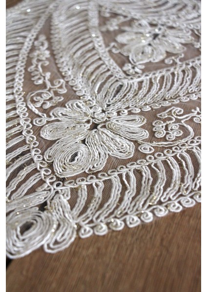 Simli Dantel Kordon Örme Detay Masa Runner Fiskos Örtüsü 100X35 cm 2006-ORTAYVRLK fiyatları