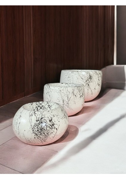 3'lü Mermer Desen Saksı Set