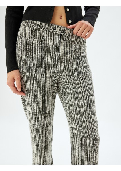 Yüksek Bel Pantolon Düğmeli Düz Paça Dokulu Cep Detaylı indirimleri