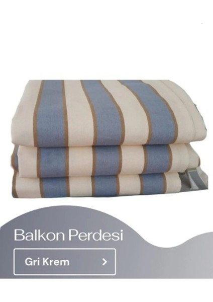 Gencer Home Balkon Perdesi Brandası Gri Krem Çizgili 200X250