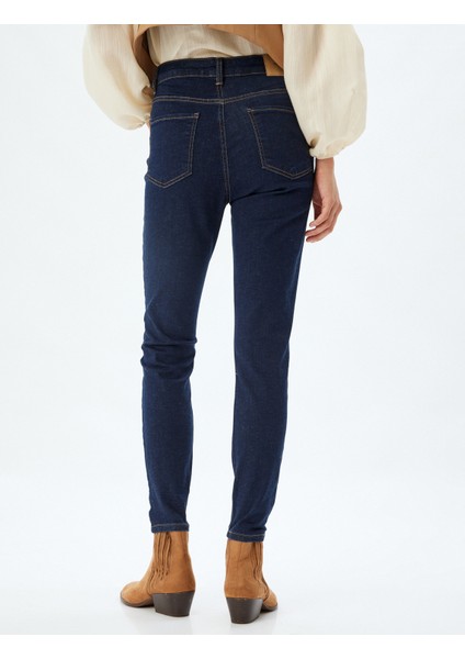 Yüksek Bel Kot Pantolon Düğmeli Dar Kalıp - Skinny Push Up Fit Jean