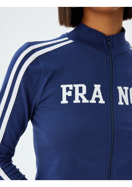 Crop Tişört Fermuarlı Uzun Kollu Slogan Baskılı Dik Yaka Biyeli Slim Fit indirimleri