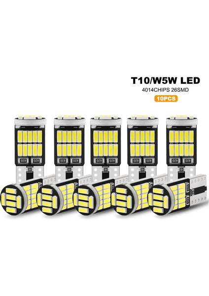 10 Adet W5W T10 LED Ampuller 4014 26SMD Araba Iç Kubbe Tavan Lambası (Yurt Dışından)