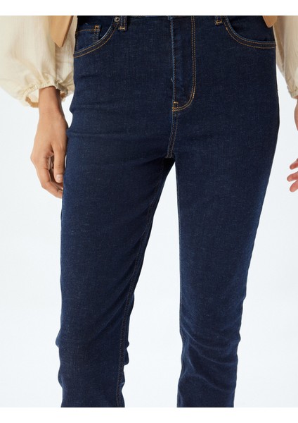 Yüksek Bel Kot Pantolon Düğmeli Dar Kalıp - Skinny Push Up Fit Jean
