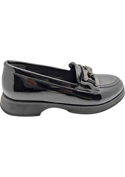 Miraviva Kadın Suni Deri Loafer Ayakkabı - Miraviva - Siyah-Rugan - 36