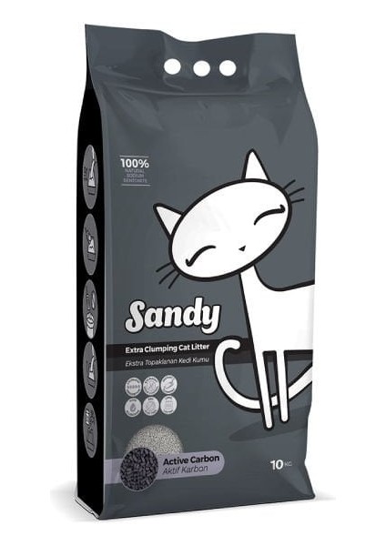 Sandy Ekstra Topaklanan Aktif Karbonlu Doğal Kedi Kumu 10 kg - Petshopundan