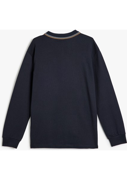 Polo Tişört Uzun Kollu Yarım Fermuarlı Şerit Detaylı Pamuklu fiyatları