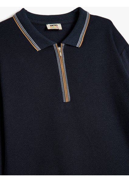 Polo Tişört Uzun Kollu Yarım Fermuarlı Şerit Detaylı Pamuklu modelleri