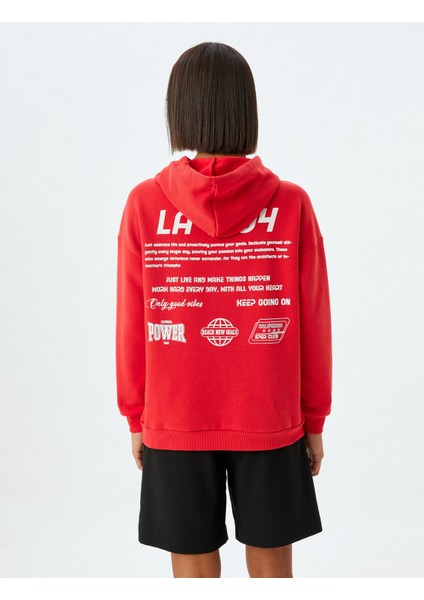Arkası Baskılı Sweatshirt Kapüşonlu Şardonlu Rahat Kalıp fırsatları