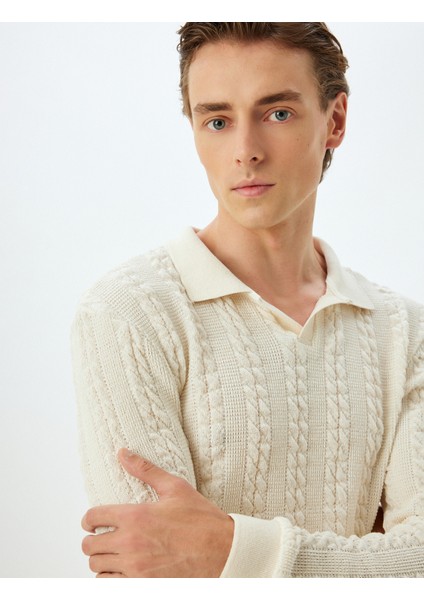 Slim Fit Kazak Dokulu Polo Yaka Pamuk Karışımlı