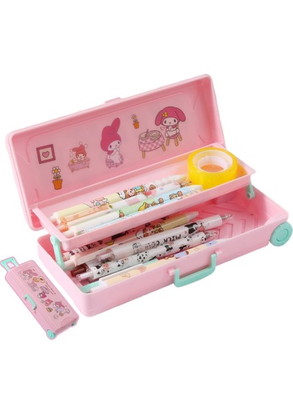 Yeni Tekerlekli Çanta Kırtasiye Kutusu Çok Fonksiyonlu Bavul Kalem Kutusu Öğrenci Büyük Kapasiteli Çift Katmanlı Katlanır Kırtasiye Kutusu (Yurt Dışından)