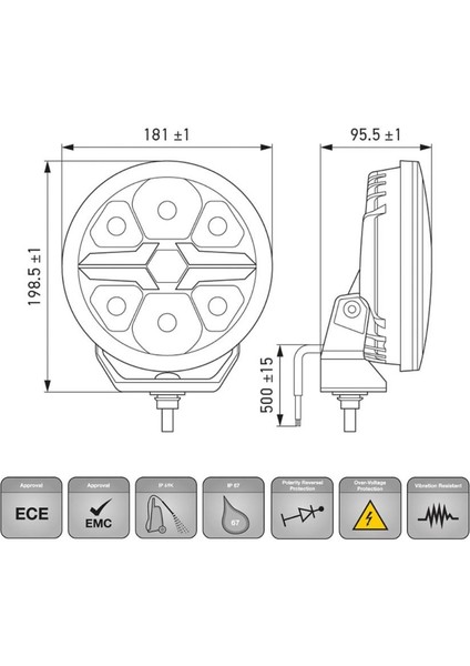 12V-24V Led Lamba Off-Road Yuvarlak 3000 Sarı-Beyaz (198.5 Mm)