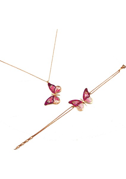 925 Ayar Gümüş Zirkon Taşlı Mineli Kelebek Kolye & Bileklik Seti modelleri