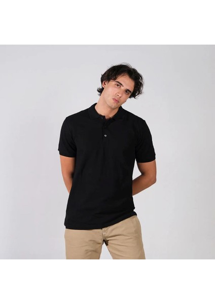 BafacoTekstil Pamuklu Siyah Polo Yaka T-Shirt Erkek / Kadın