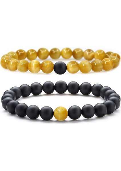 Doğal Taş Onix ve Kaplan Gözü Bileklik Set