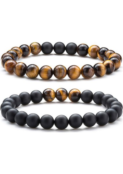 Doğal Taş Onix ve Kaplan Gözü Bileklik Set fiyatları