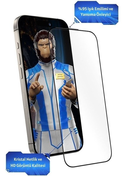 iPhone 16 Plus & 15 Plus Ultra Clear Anti-Reflective Uygulama Aparatlı HD Cam Ekran Koruyucu