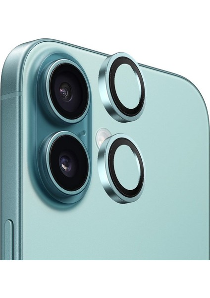 iPhone 16 / 16 Plus Deniz Mavisi Yeşil Metal Frame Uygulama Aparatlı Kamera Lens Koruyucu