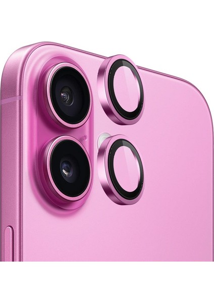 BLUEO iPhone 16 / 16 Plus Pembe Metal Frame Uygulama Aparatlı Kamera Lens Koruyucu