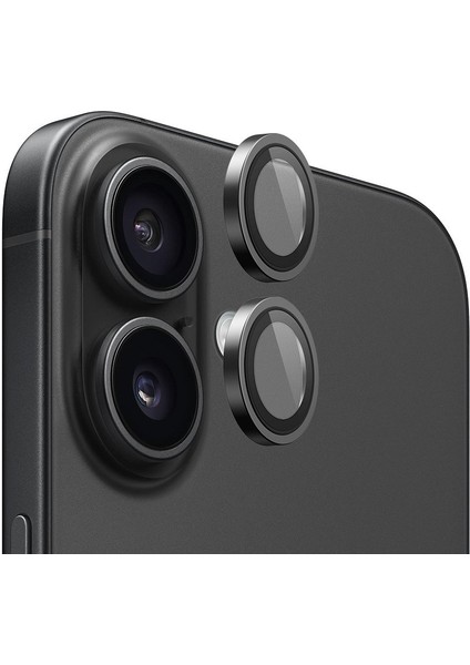 iPhone 16 / 16 Plus Siyah Metal Frame Uygulama Aparatlı Kamera Lens Koruyucu