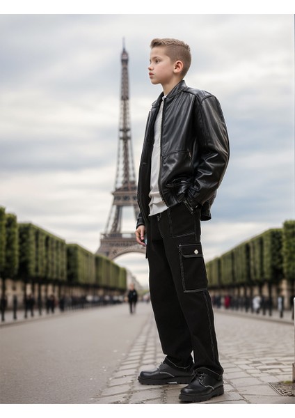 Kız/erkek Çocuk Unisex Beyaz Dikiş Detaylı Kargo Cepli %100 Pamuk Kot Pantolon-PNT-2026 fiyatları