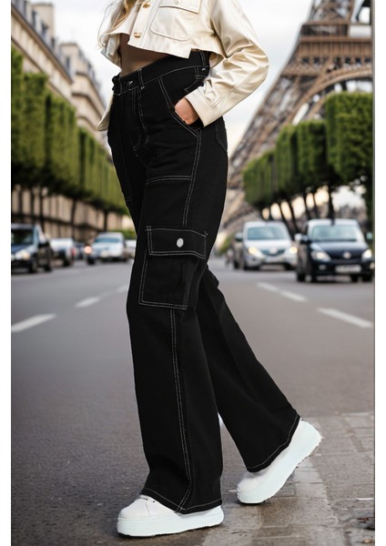 Kız/erkek Çocuk Unisex Beyaz Dikiş Detaylı Kargo Cepli %100 Pamuk Kot Pantolon-PNT-2026 fırsatları