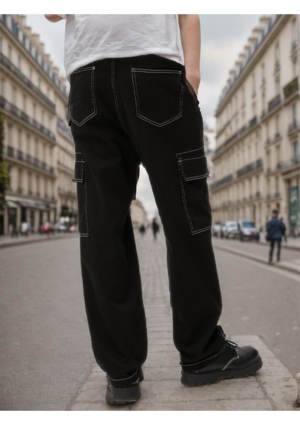 Kız/erkek Çocuk Unisex Beyaz Dikiş Detaylı Kargo Cepli %100 Pamuk Kot Pantolon-PNT-2026 indirimleri