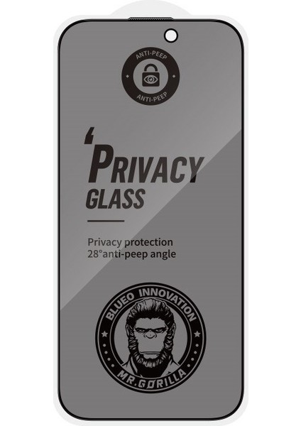 BLUEO iPhone 16 & iPhone 15 Hayalet Anti-Peep Privacy Glass Uygulama Aparatlı Cam Ekran Koruyucu