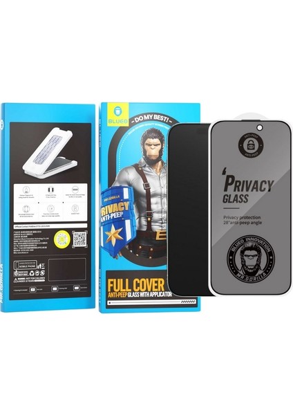 iPhone 16 Pro Hayalet Ekran Anti-Peep Privacy Glass Uygulama Aparatlı Cam Ekran Koruyucu