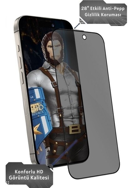 iPhone 16 Pro Hayalet Ekran Anti-Peep Privacy Glass Uygulama Aparatlı Cam Ekran Koruyucu fiyatları